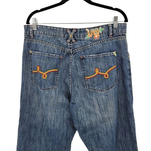 Vintage‎ High Waisted Sea Bead Embroidered Jeans 36 Blue Denim Rainbow Pockets - Picture 1 of 16
